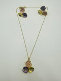 Juego de Cadena y Aretes Dorados de Concha - Rosa y Lila