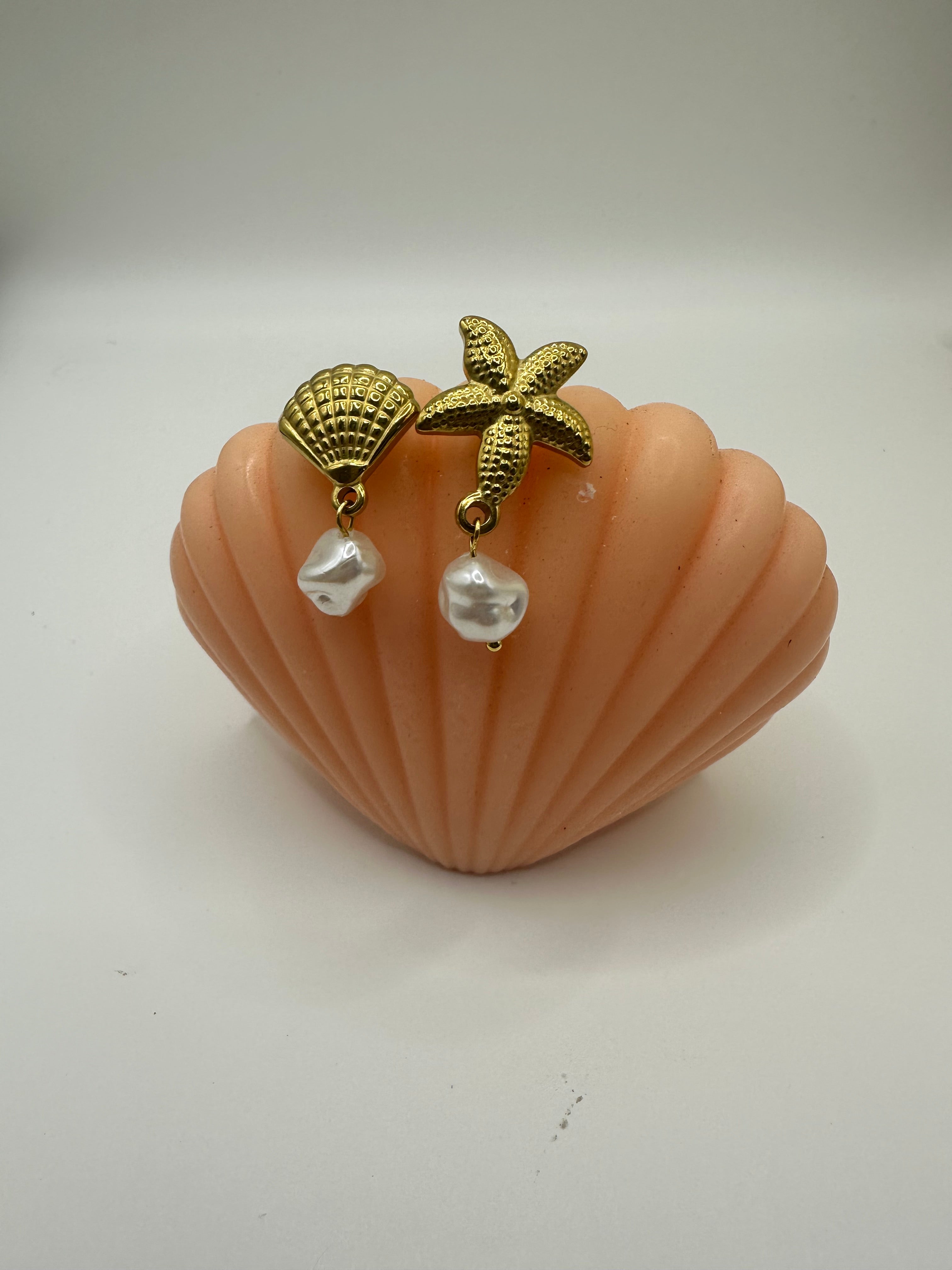 Aretes de Concha y Estrella de perlas