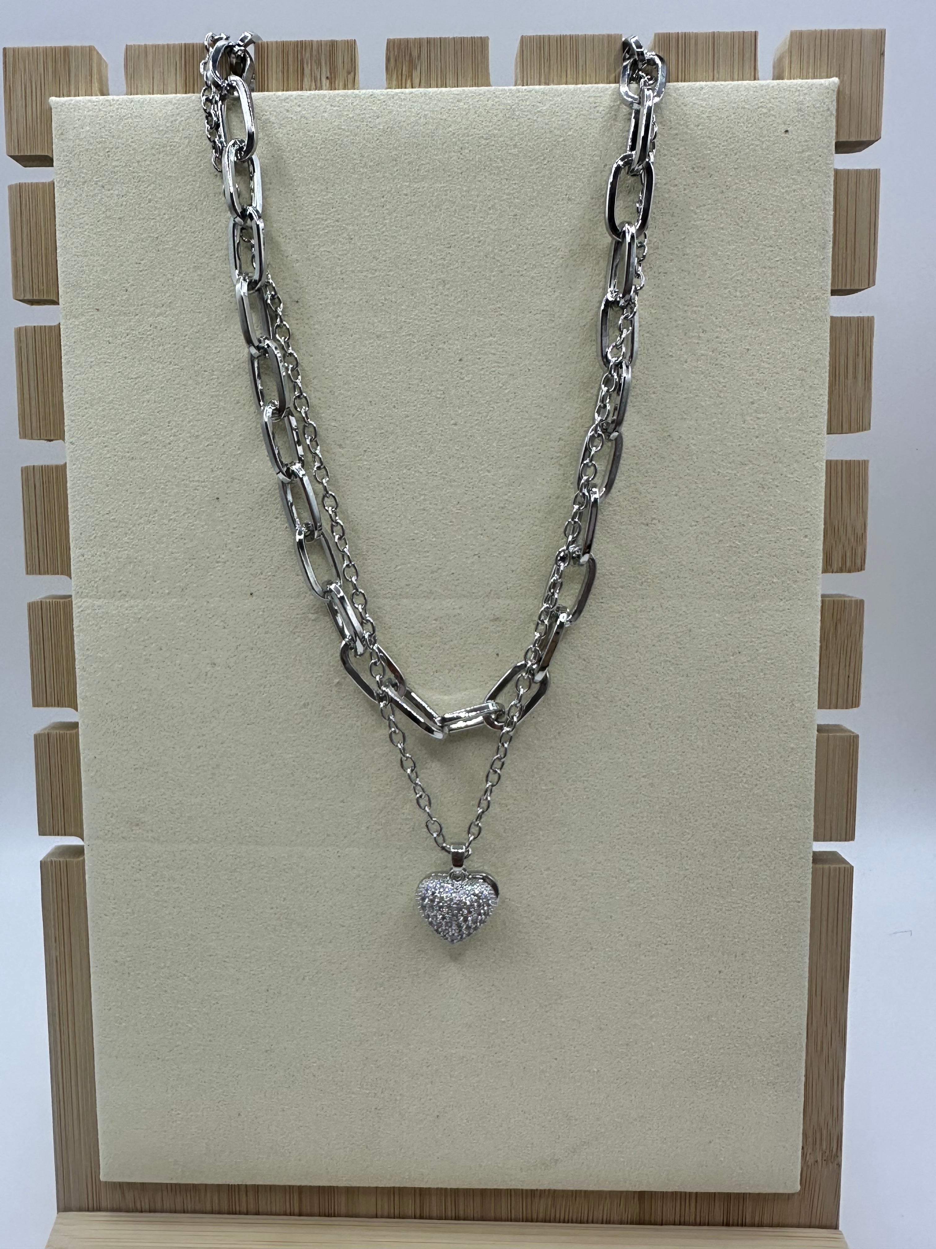 Collar doble de corazón Plateado